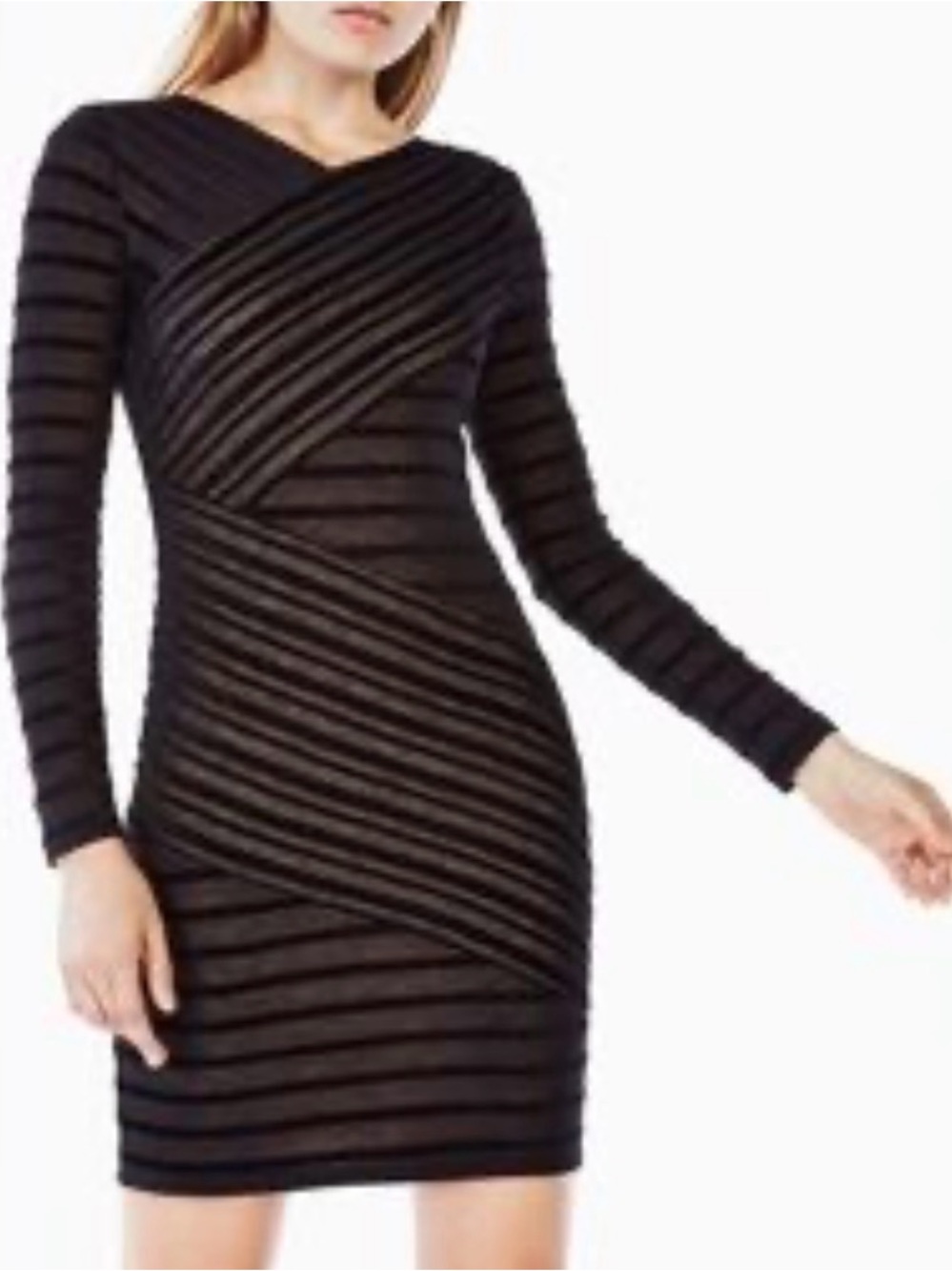 BCBGMaxAzria Black Striped Long-Sleeve Bodycon Dress